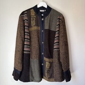 Vintage White Stag Blazer Womens Size L Artsy Patchwork  Art To Wear Jacket